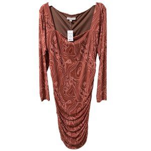 12 Thompson Womens Brown Spandex Pull On Gathered Sides Midi Dress 2X NEW